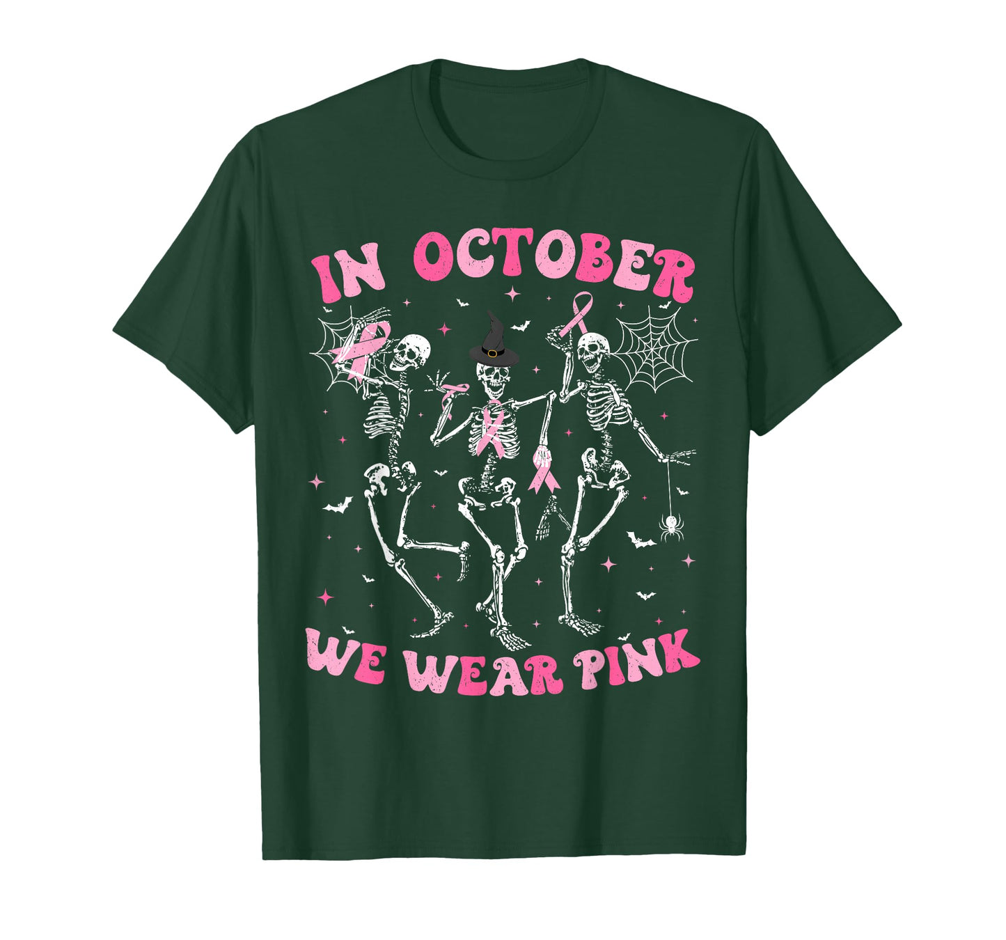 In October We Wear Pink Halloween Breast Cancer Skeleton T-Shirt