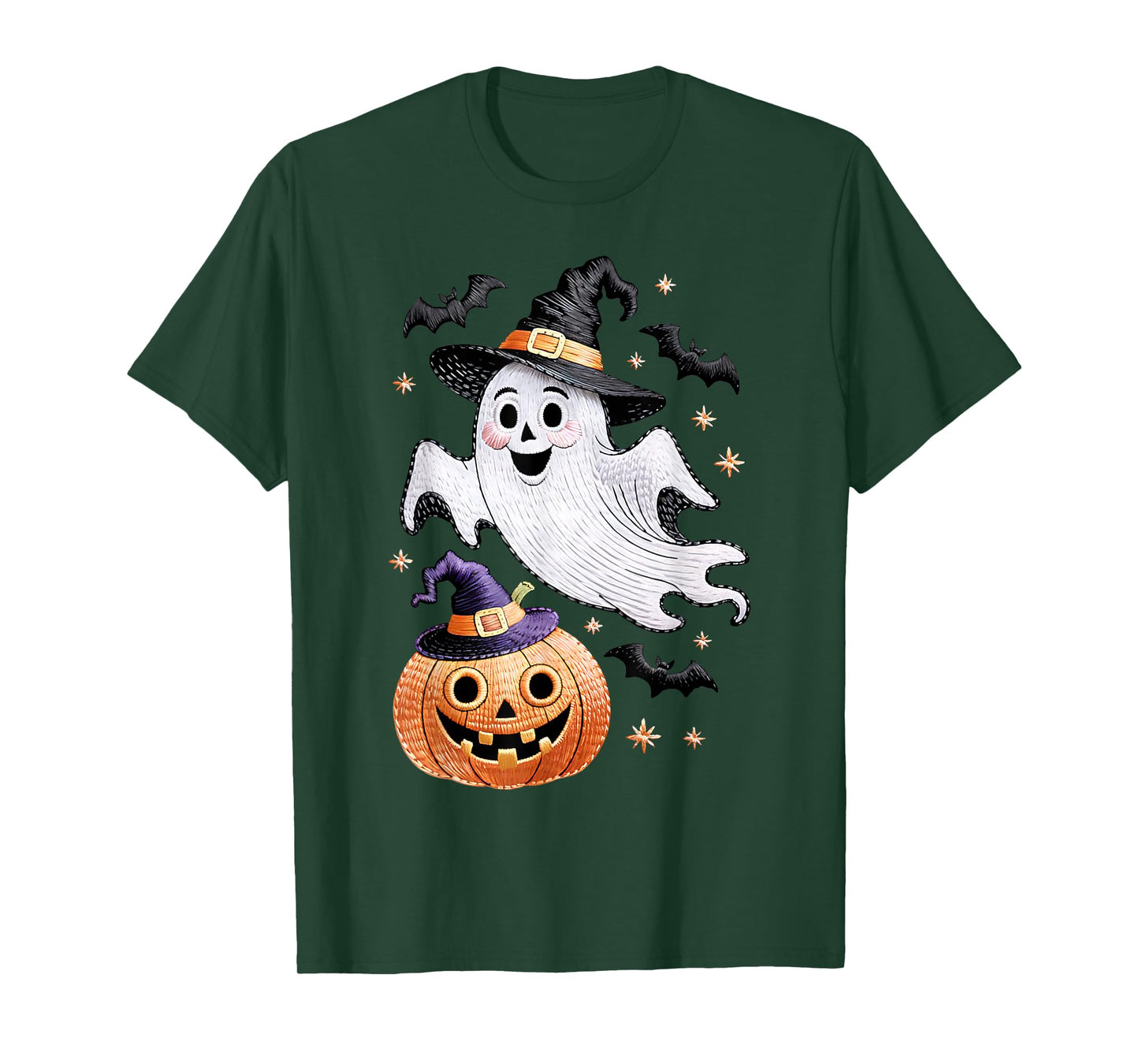 Halloween Ghost and Pumpkin Witch Hat Spooky Design T-Shirt