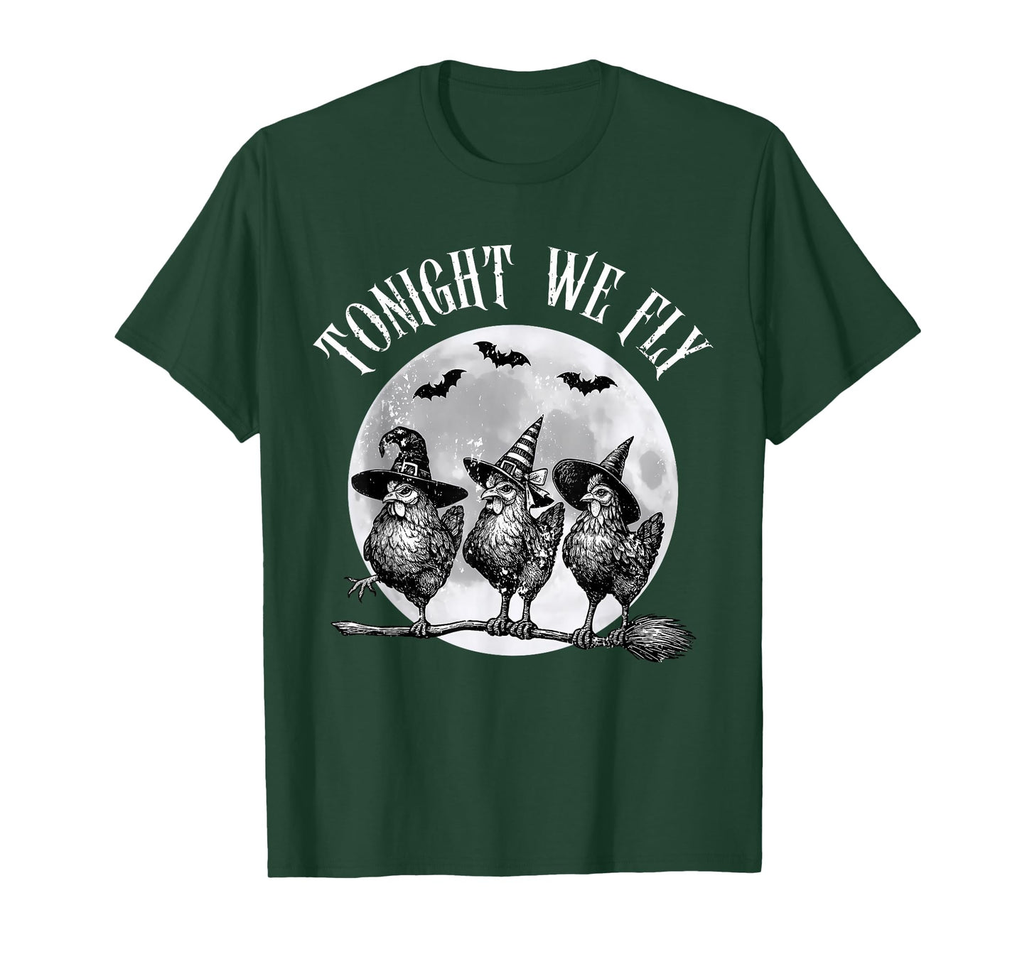 Horror Witchy Tonight We Fly Funny Chickens Moon Halloween T-Shirt