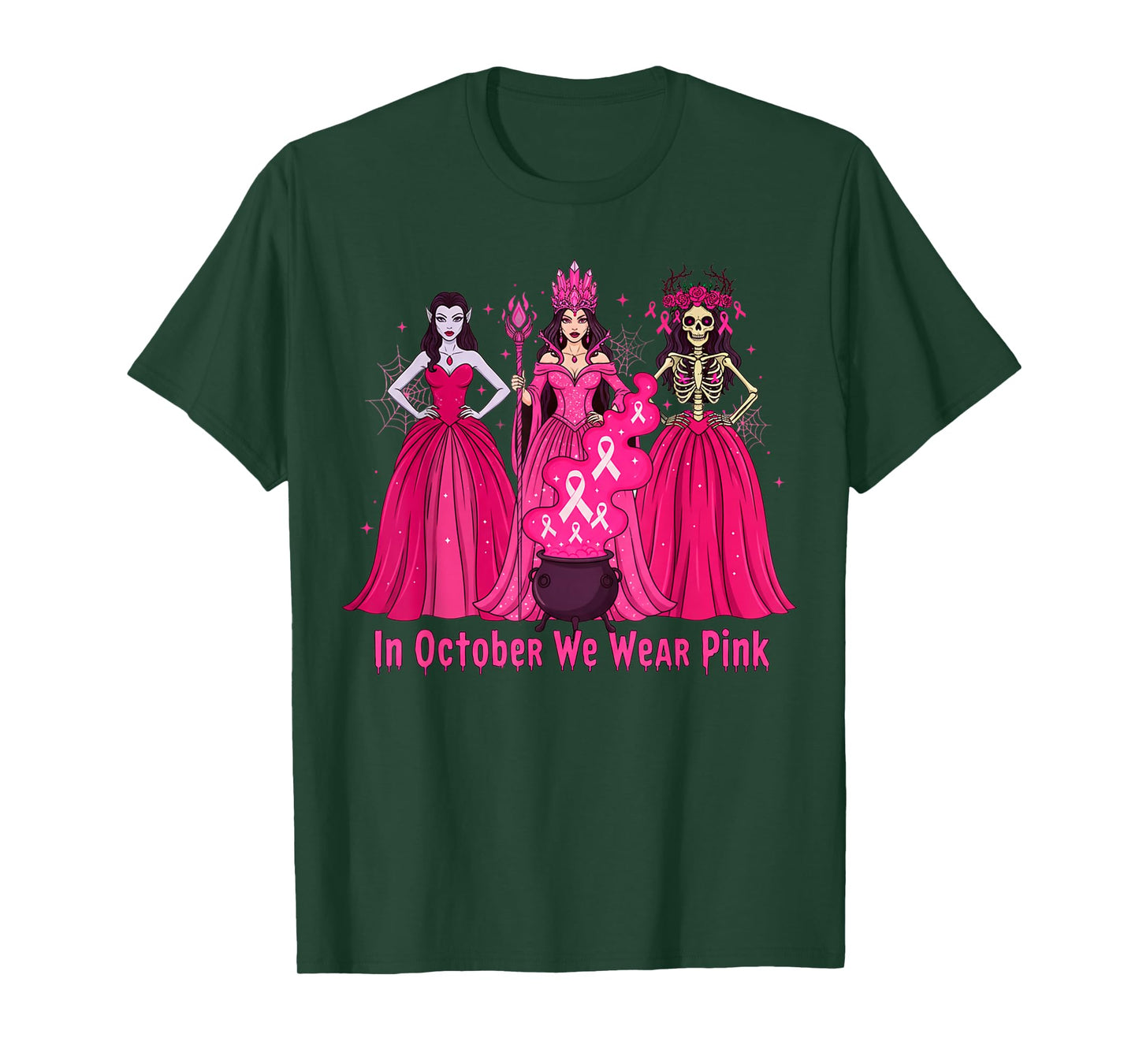 October We Wear Pink Witch Halloween Breast Cancer Awareness T-Shirt