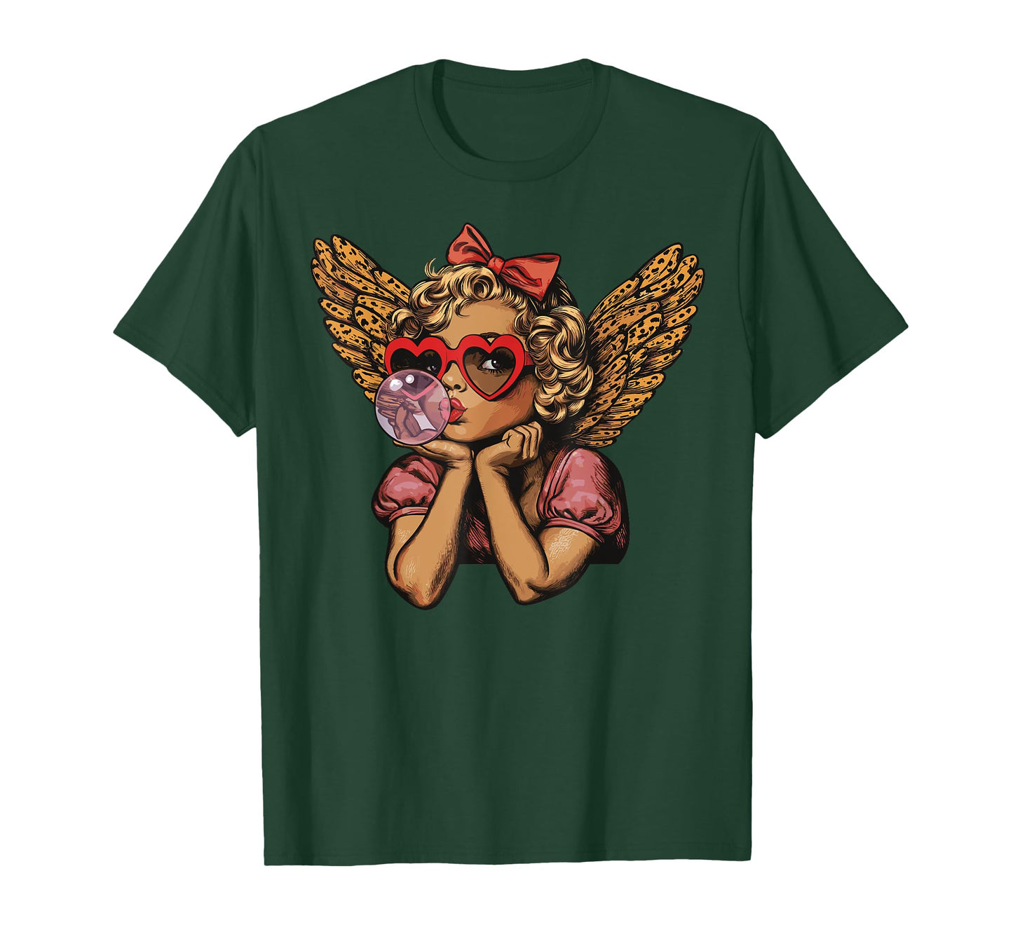Cupid Blowing Bubble Heart Sunglasses Leopard Valentines Day T-Shirt
