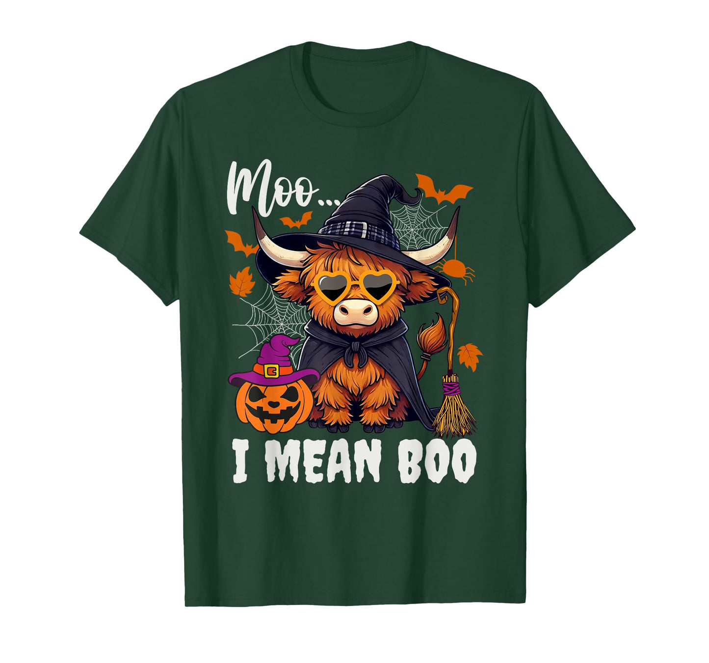 Moo I Mean Boo Witch Highland Cow Halloween Costume T-Shirt
