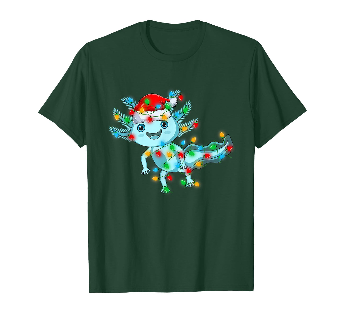 Axolotl Christmas Lights Santa Hat Funny Axolotl Xmas T-Shirt