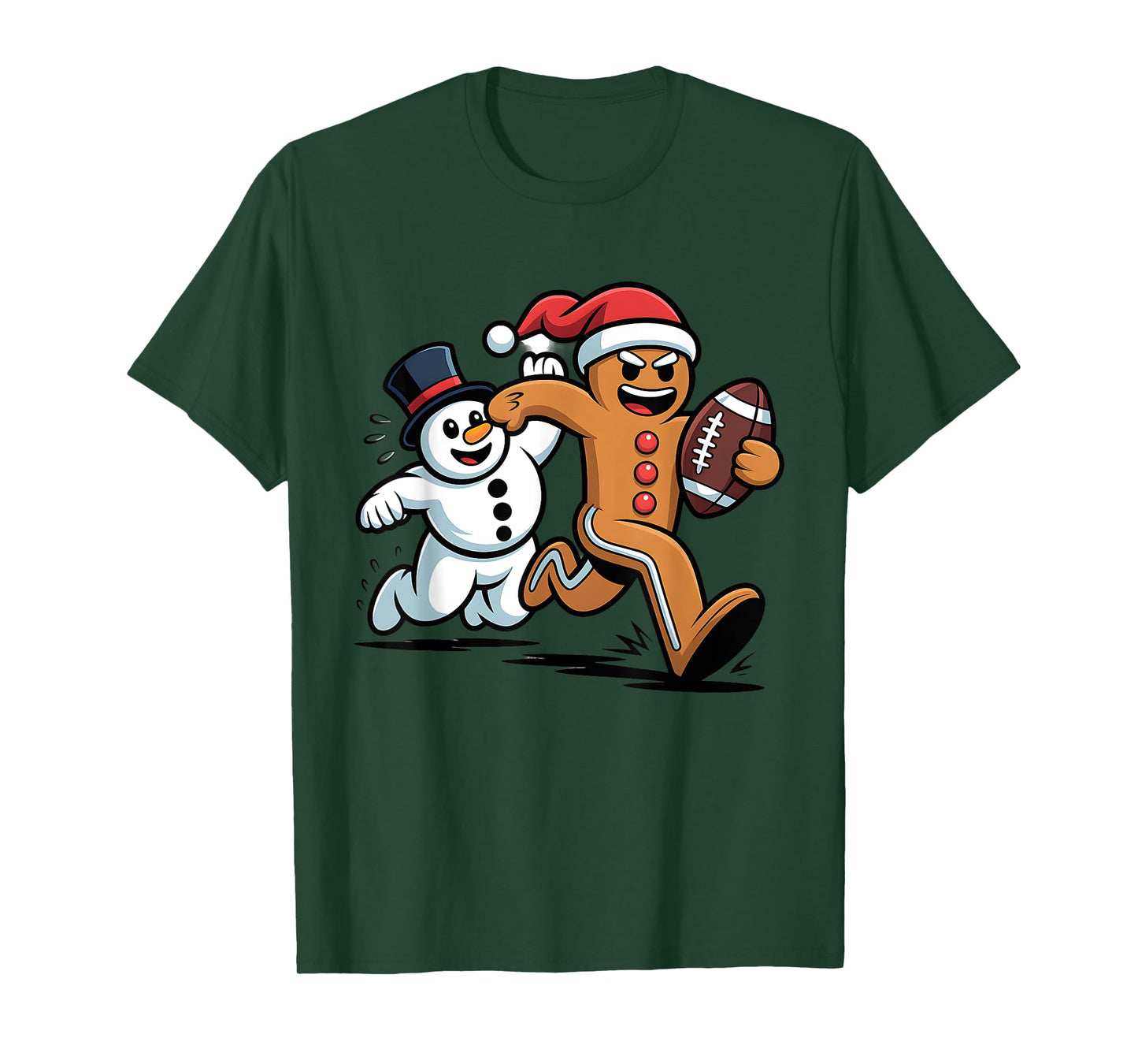Christmas American Football Gingerbread Man Snowman Boys Men T-Shirt