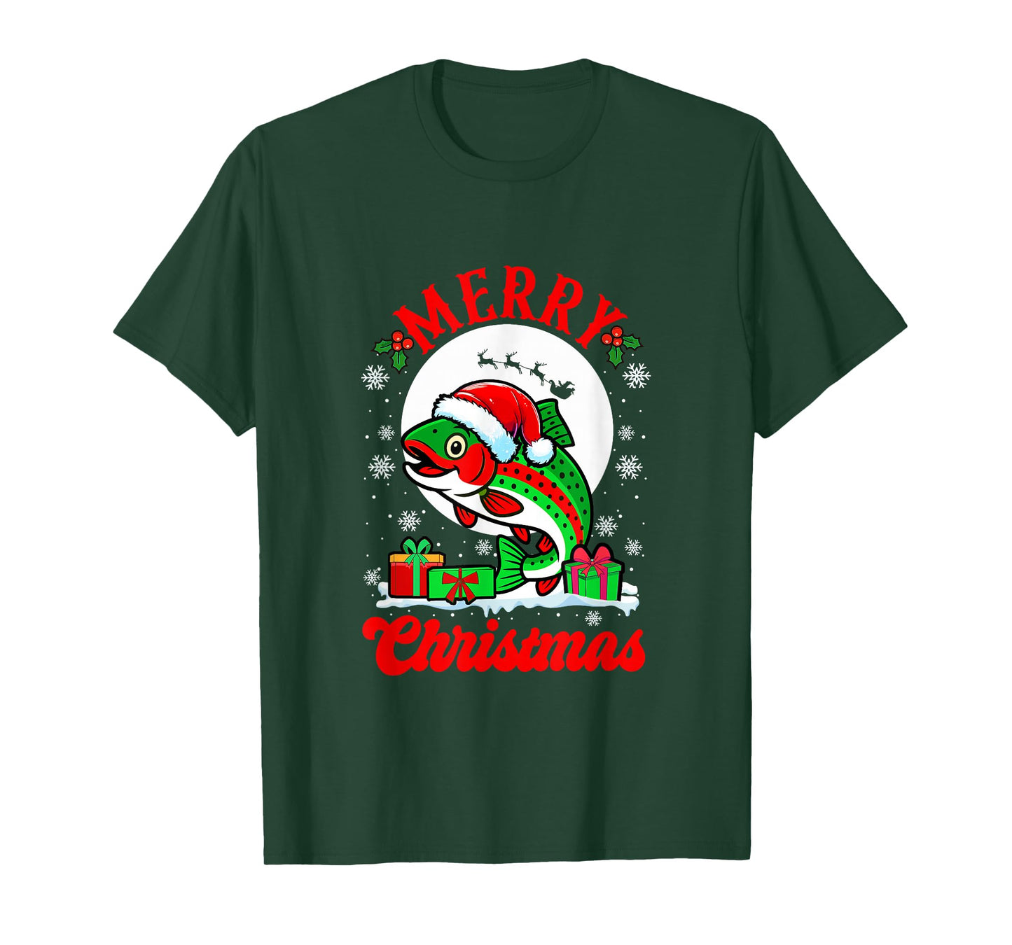 Merry Christmas Santa Trout Fish Xmas Box Fishing Fisher T-Shirt