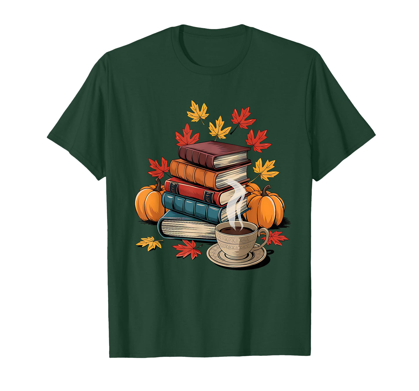 Vintage Books Tea Lovers Fall Autumn Leaves and Pumpkins T-Shirt
