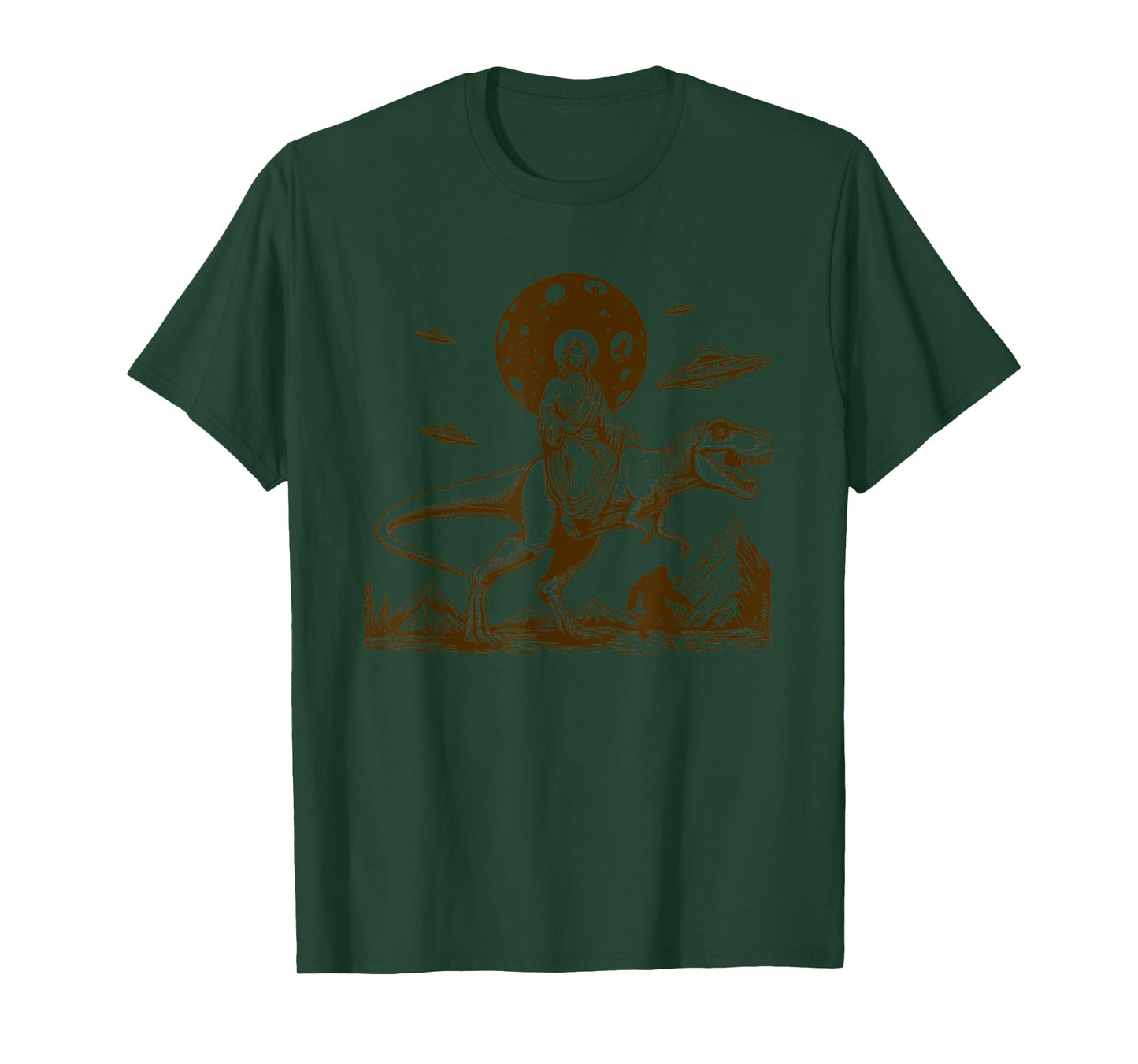 Jesus Riding Dinosaur UFO Bigfoot Funny T-Shirt