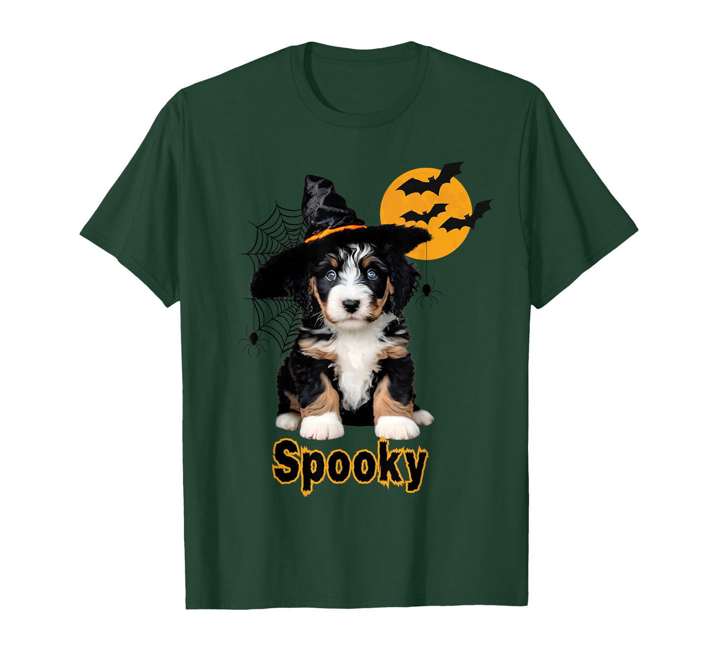 Cute Bernedoodle Dog/Puppy Witch, Spiders, Bats, Halloween T-Shirt