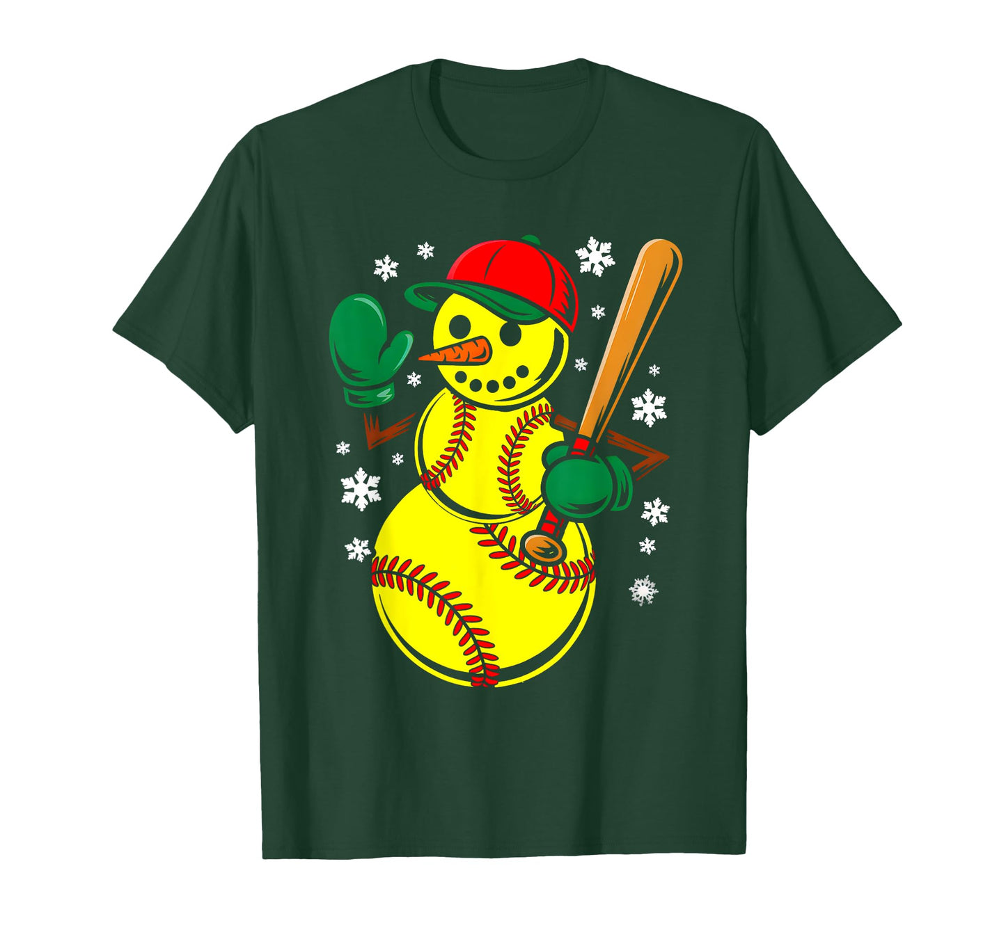 Softball Santa Hat Snowman Xmas Funny Softball Christmas T-Shirt