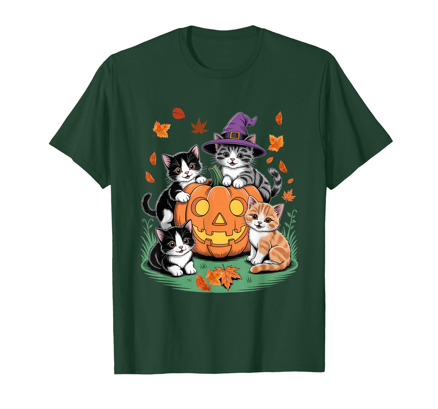 Cute Black Floral Cat Spooky Pumpkin Patch Trick or Treat T-Shirt