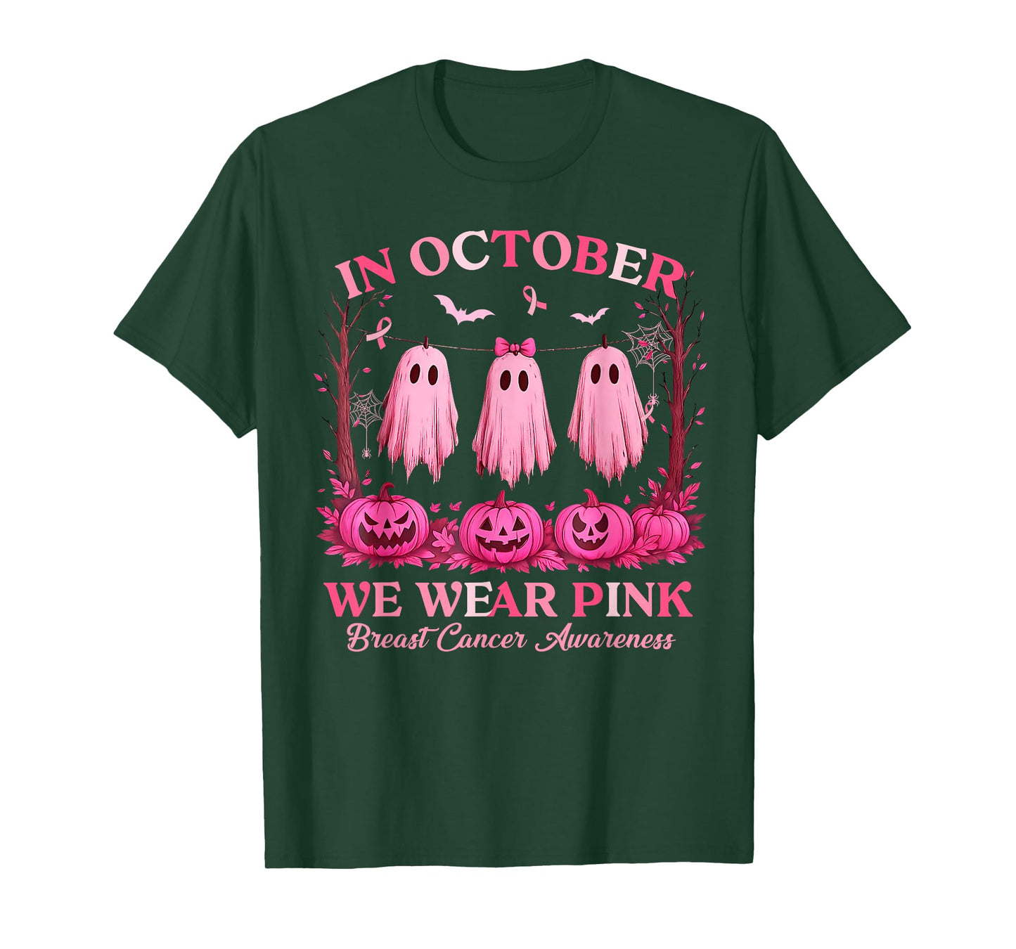 Breast Cancer Women Halloween in October We Wear Pink Witch T-Shirt