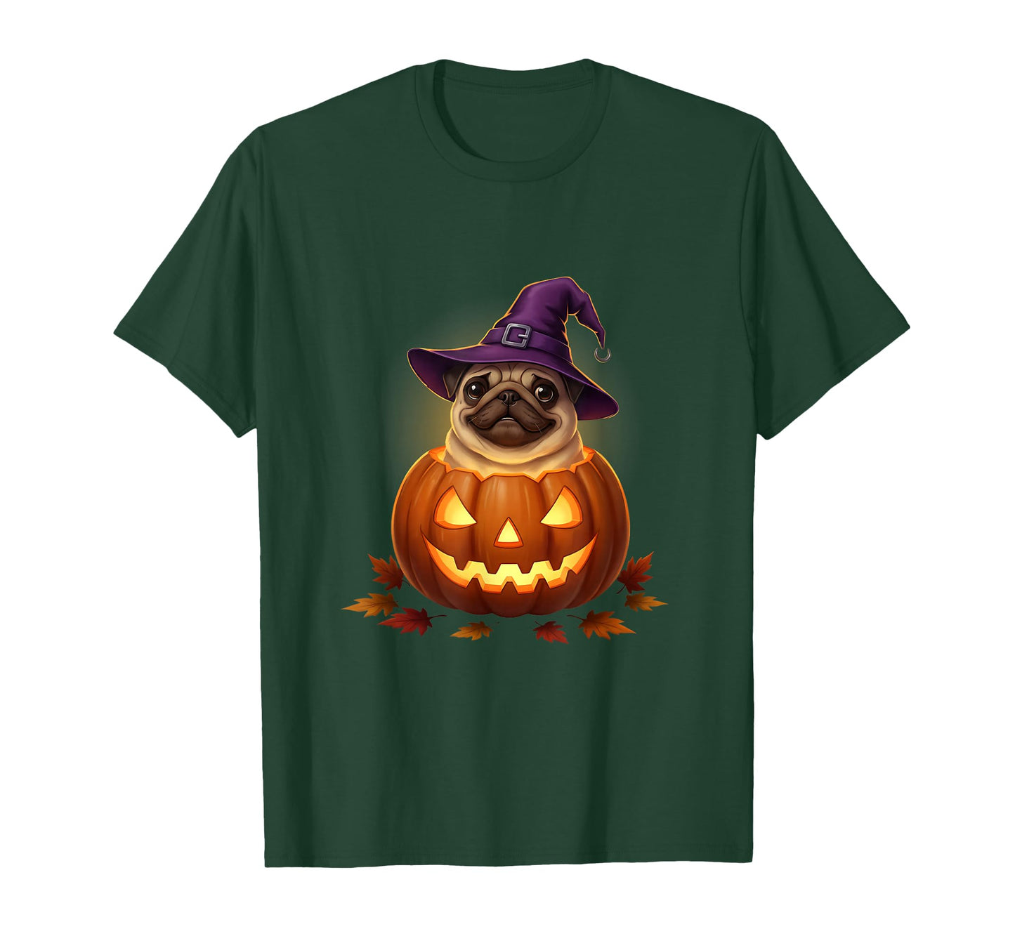 Funny Pug in Halloween Pumpkin Wearing Witch Hat Pug Mom Dad T-Shirt