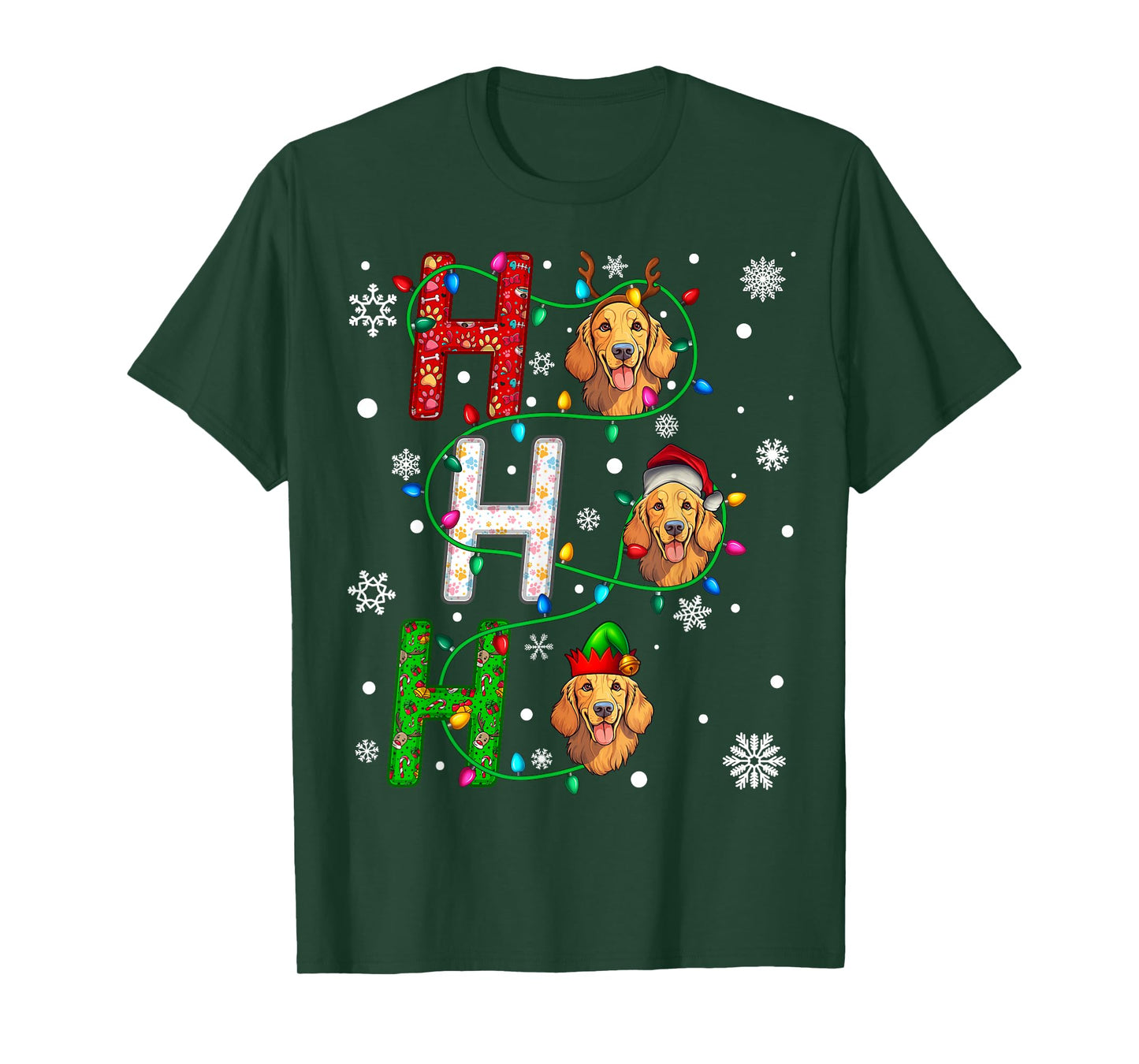 Santa Hat Ho Ho Family Christmas Golden Retriever Dog Xmas T-Shirt