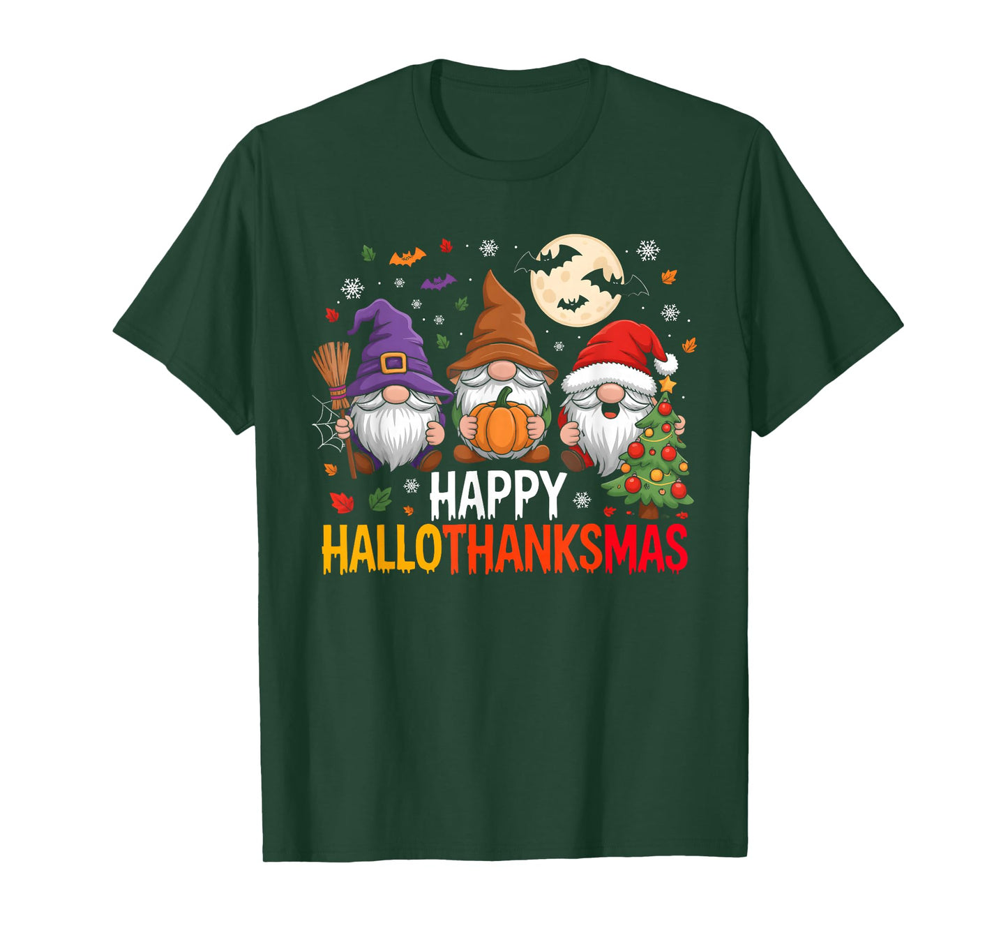 Happy Hallothanksmas Gnomes Lover Halloween Merry Christmas T-Shirt
