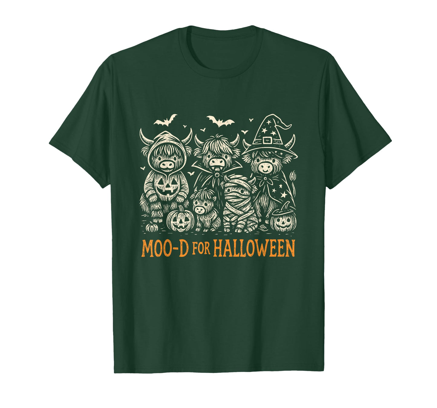 Highland Cow Halloween Folk Art Rustic Farm Spooky Season T-Shirt