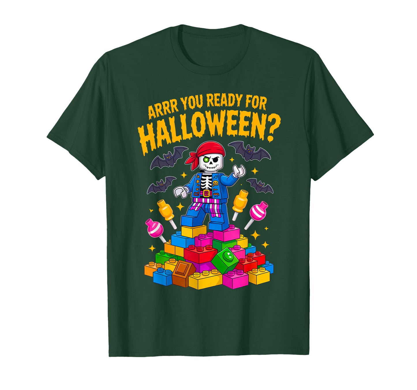Halloween Bricks Pirate Skeleton Builder Blocks Building Toy T-Shirt