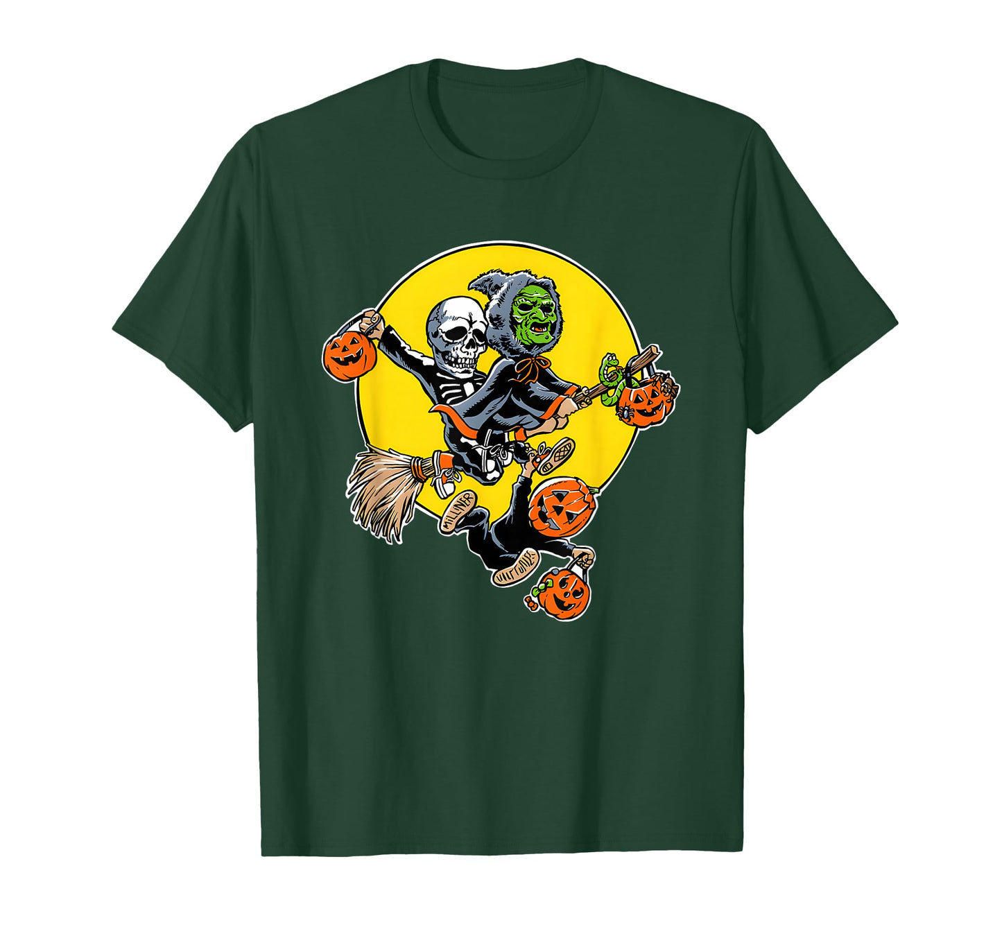 Witch and Skeleton Trick Or Treating Halloween T-Shirt