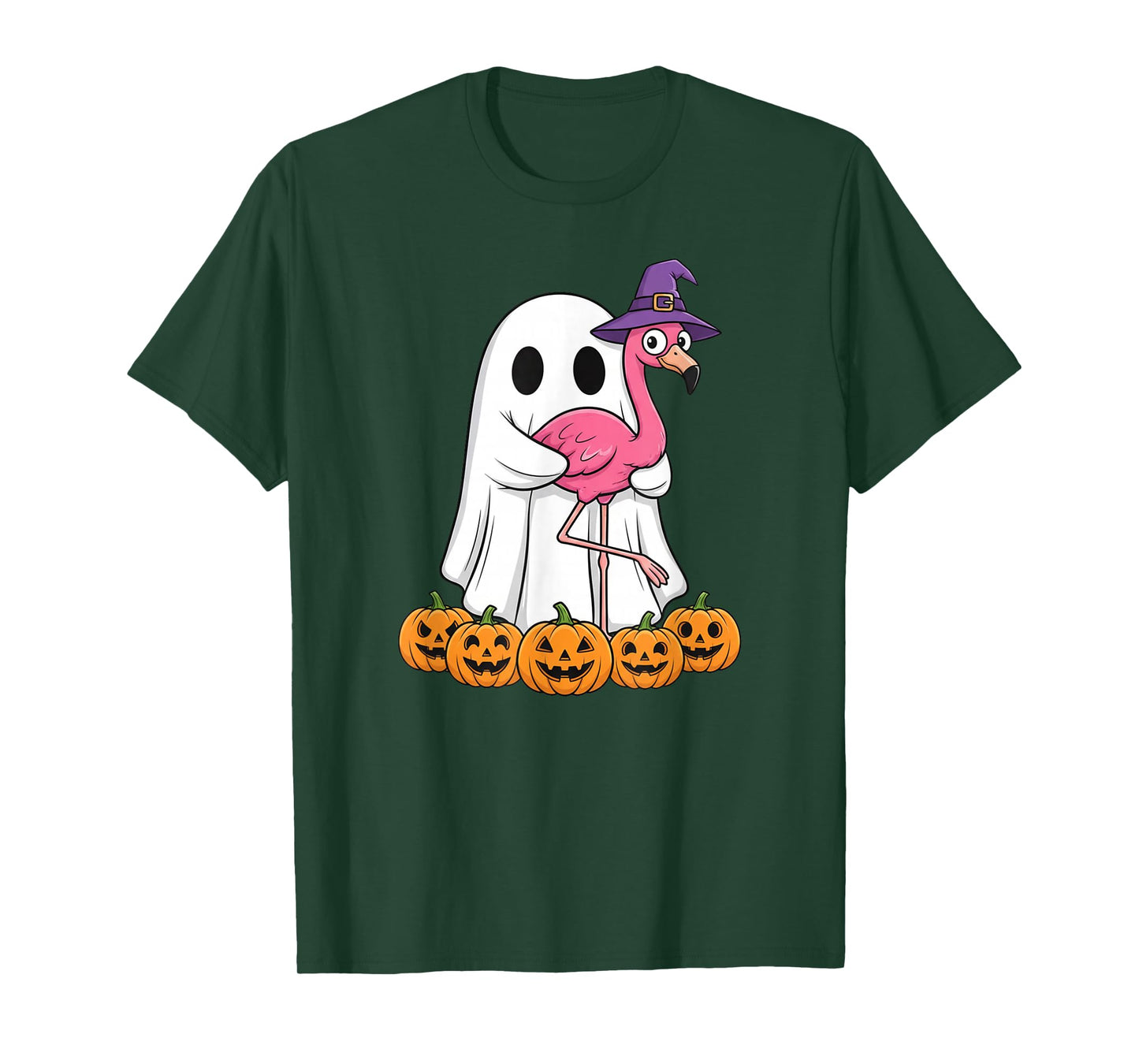 Funny Ghost Flamingo Pumpkin Halloween Kids Mens Womens T-Shirt