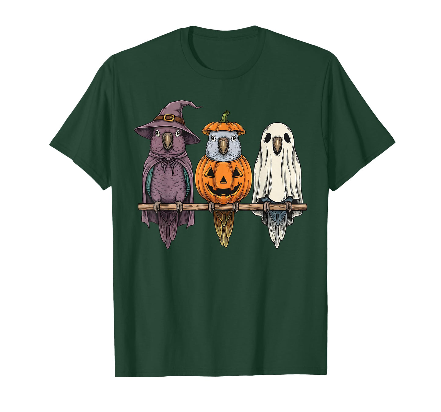 Spooky Ghost Pionus Parrot Lover Pumpkin Halloween T-Shirt