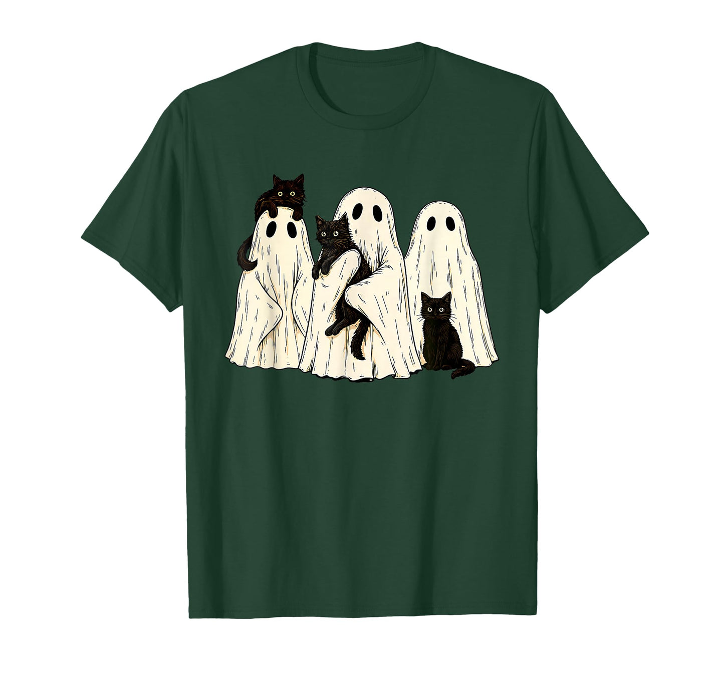 Ghost Holding Black Cat Funny Halloween Cat Lovers Women Tee T-Shirt