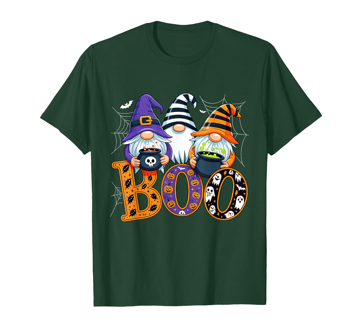 Funny Boo Witch Sipders Pumpkins Happy Halloween Gnomes T-Shirt