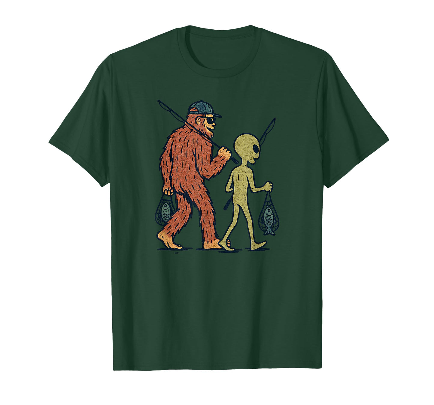 Sasquatch Fishing Vintage Funny Fishing T-Shirt