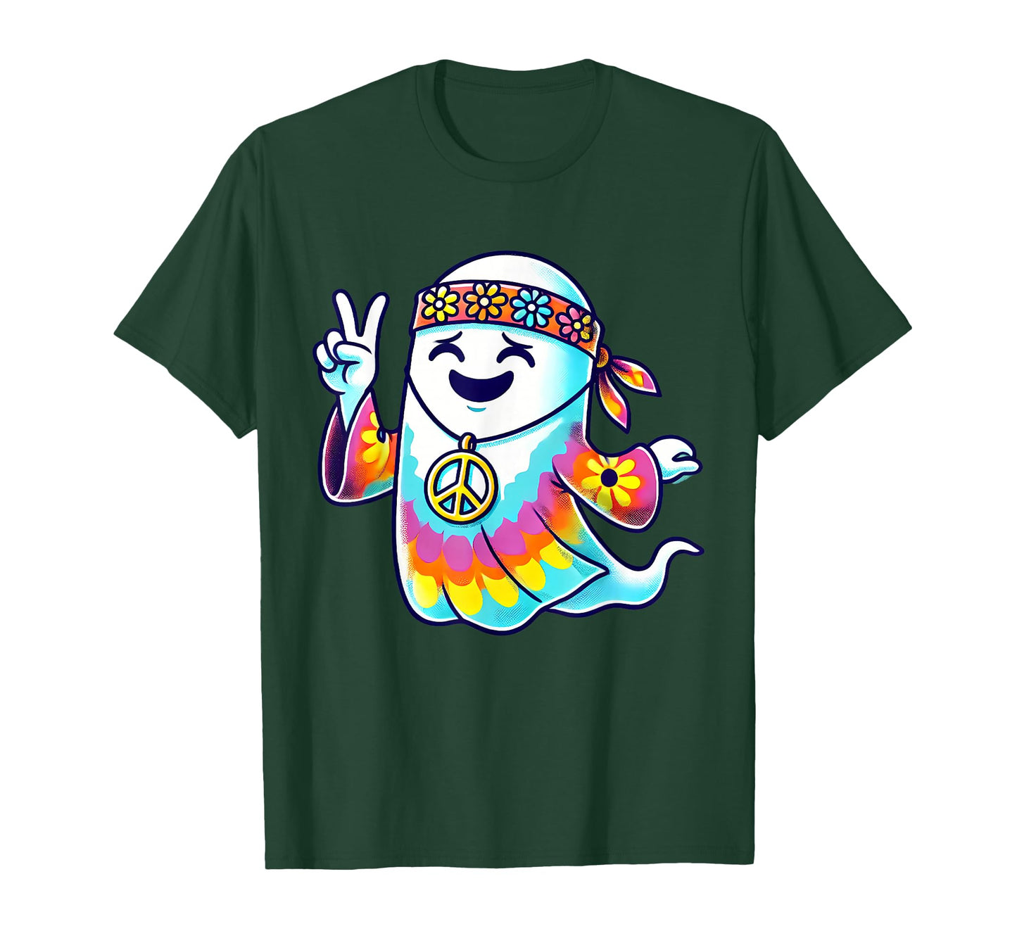 Hippie Ghost Tie Dye Flowers Halloween Men Women Kids T-Shirt