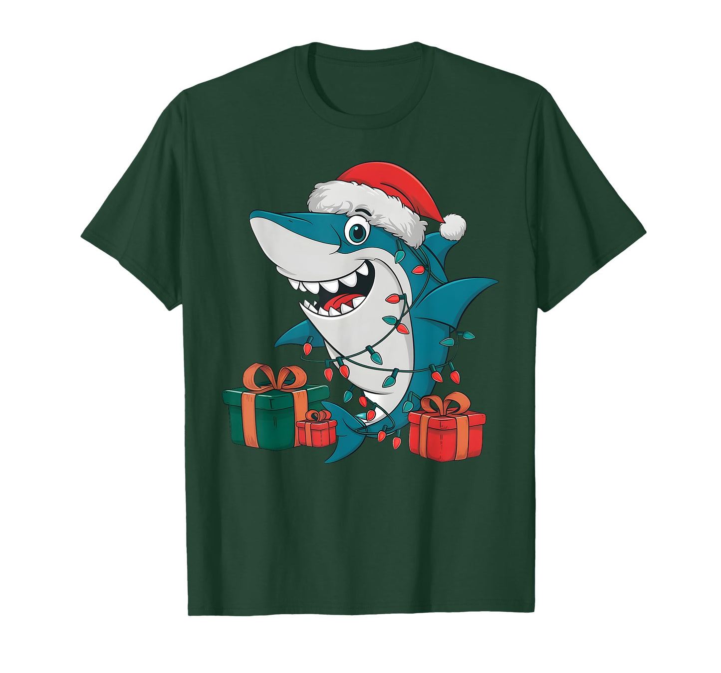 Xmas Lighting Santa Hat Shark Christmas T-Shirt
