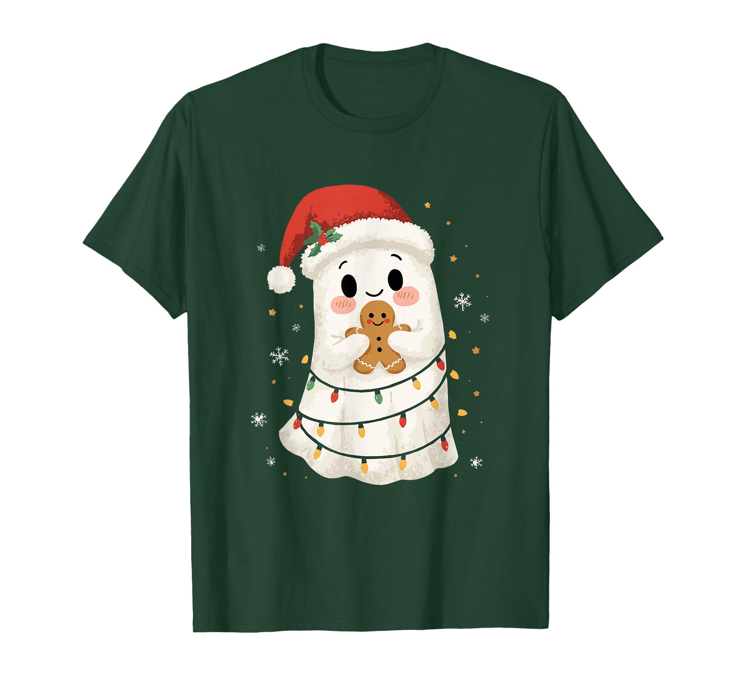 Cute Ghost Santa Hat Spooky Christmas Funny Holiday T-Shirt