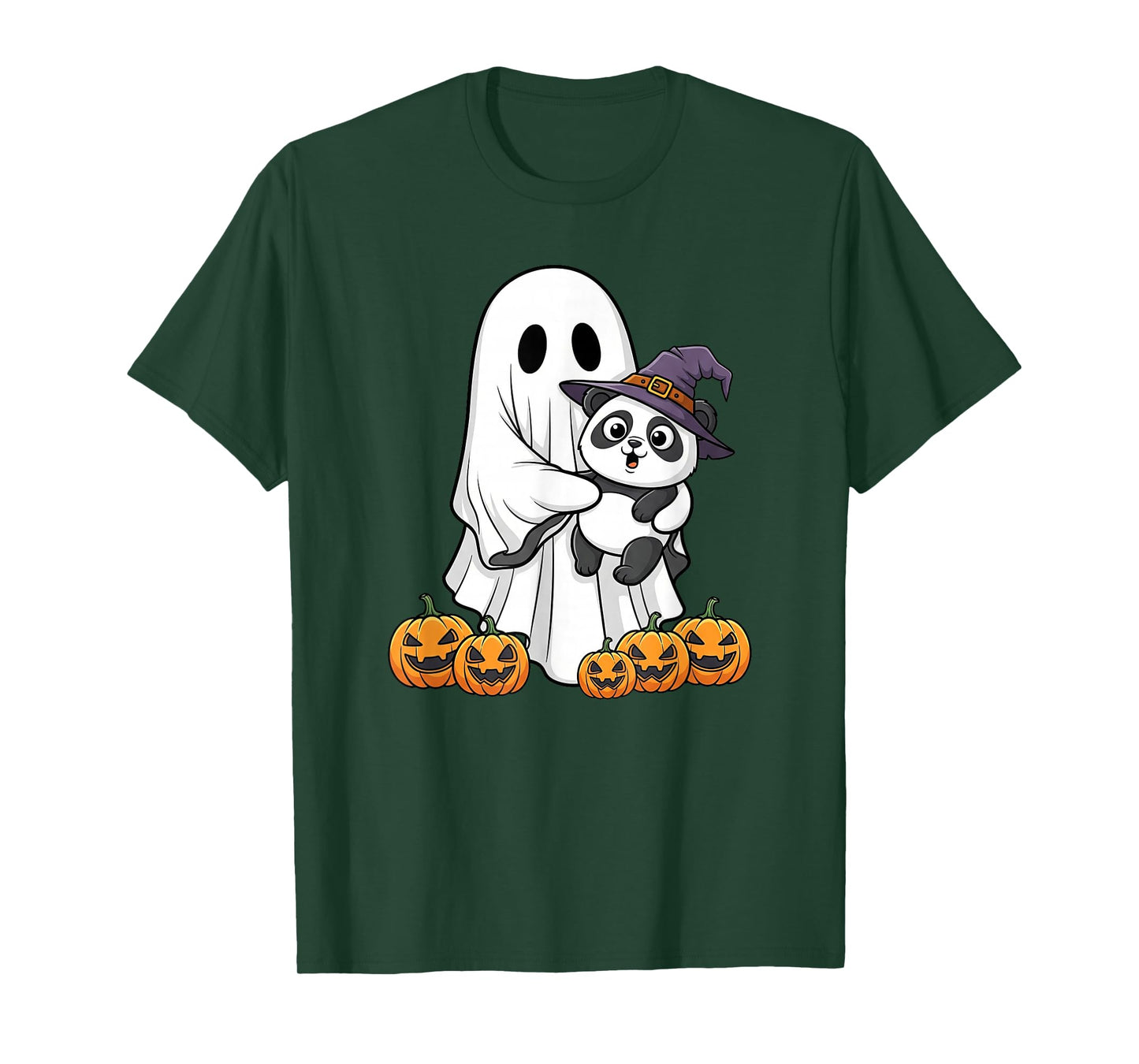 Funny Ghost Panda Pumpkin Halloween Kids Mens Womens T-Shirt