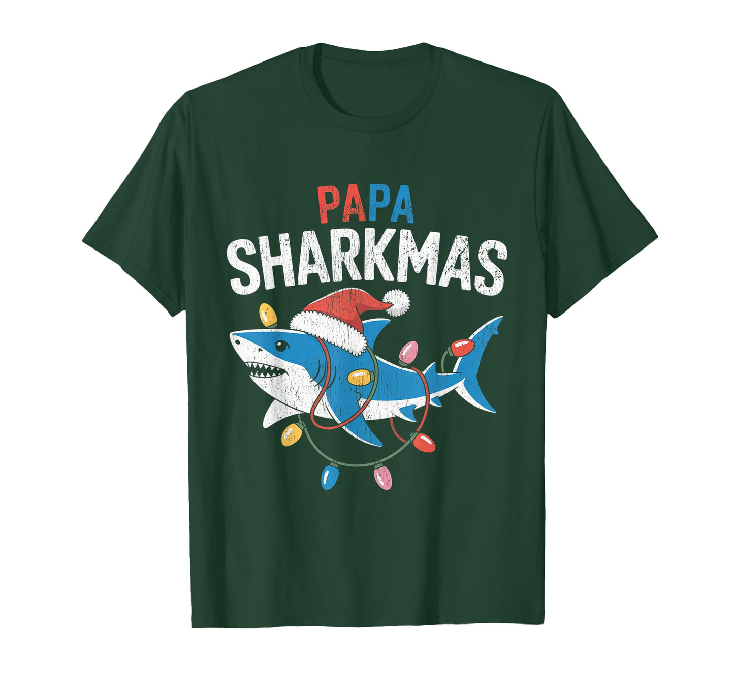 Papa Sharkmas Funny Shark Santa Hat Ugly Christmas Sweater T-Shirt