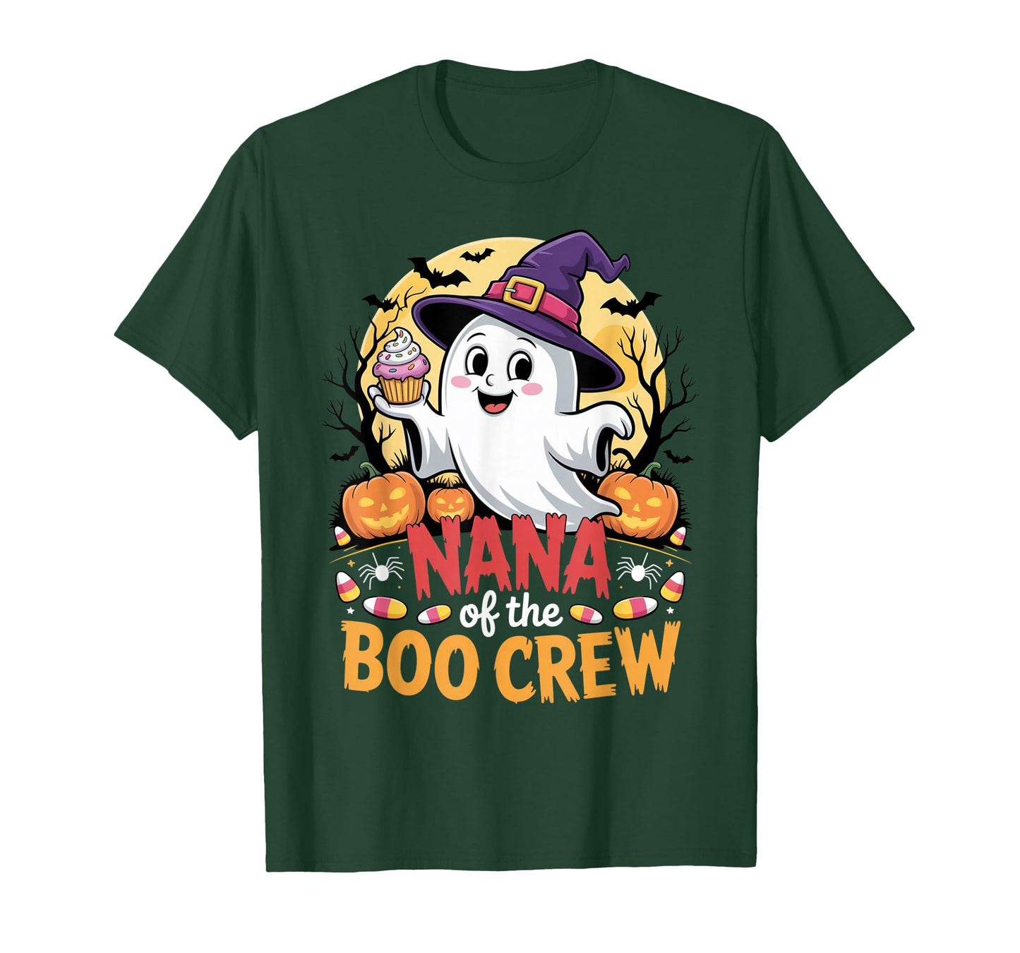 Nana of The Boo Crew Halloween Ghost Outfit with Pumpkins T-Shirt