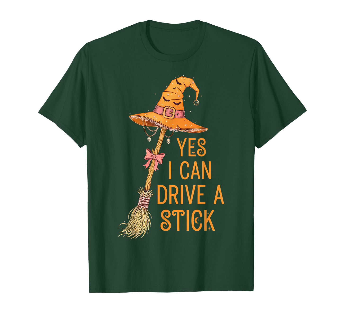 Yes I Can Drive A Stick Funny Halloween Spooky Witch T-Shirt