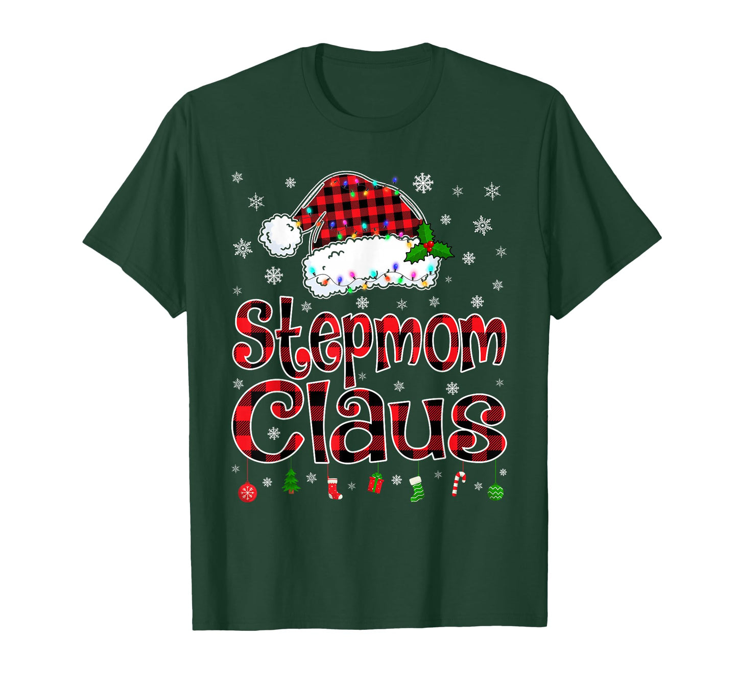 Stepmom Claus Christmas Lights Xmas Pajama Matching Family T-Shirt