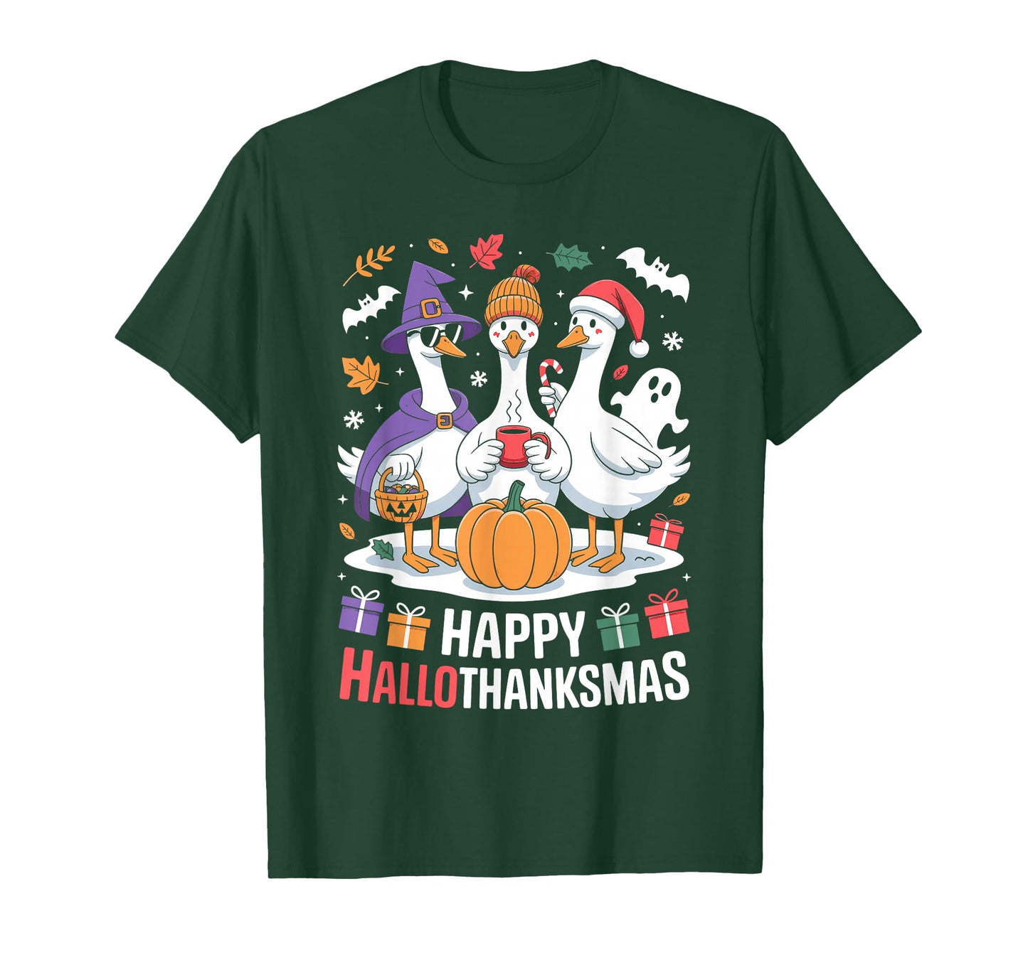 Duck Halloween Thanksgiving Christmas Happy Hallothanksmas T-Shirt