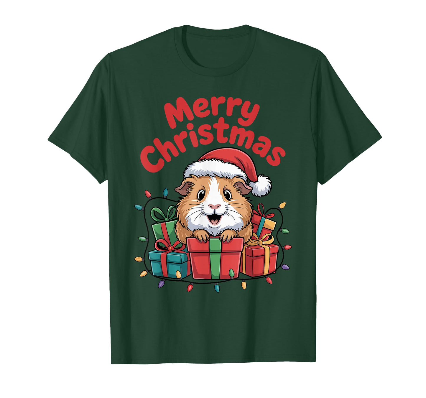 Guinea Pig Santa Hat Animals Lovers Ugly Christmas Pajamas T-Shirt