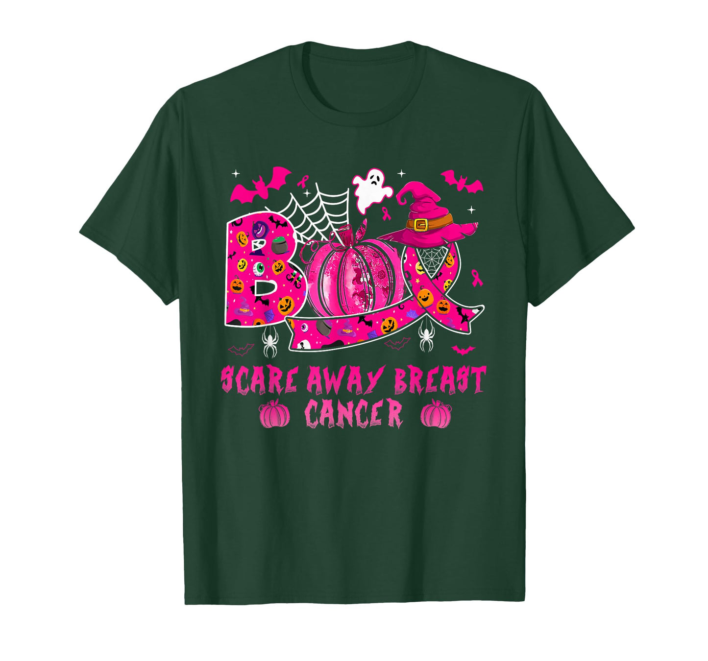 Boo Scare Away Breast Cancer Pink Ribbon Pumpkin Halloween T-Shirt