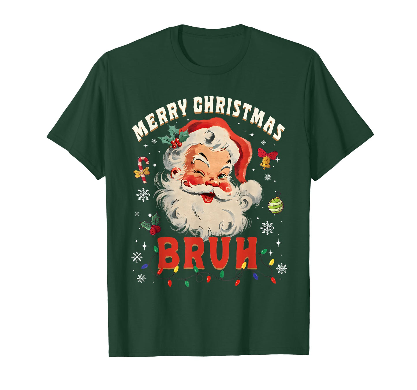Merry Christmas Bruh Funny Santa Claus Groovy Retro T-Shirt