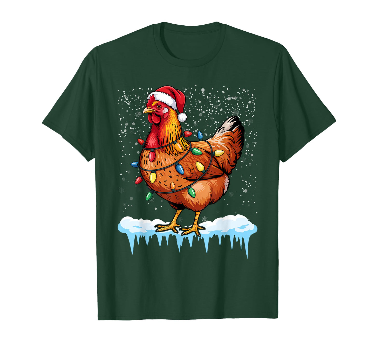 Christmas Santa Chicken Lights Funny Xmas Tree T-Shirt