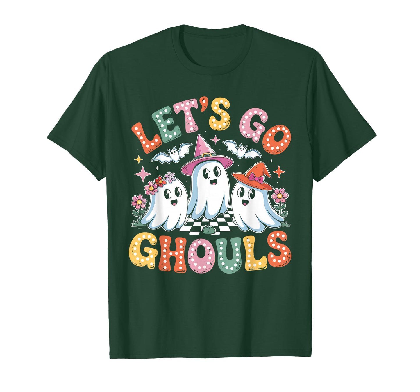 Groovy Let's Go Ghouls Halloween Ghost Boo Women Girls Kids T-Shirt
