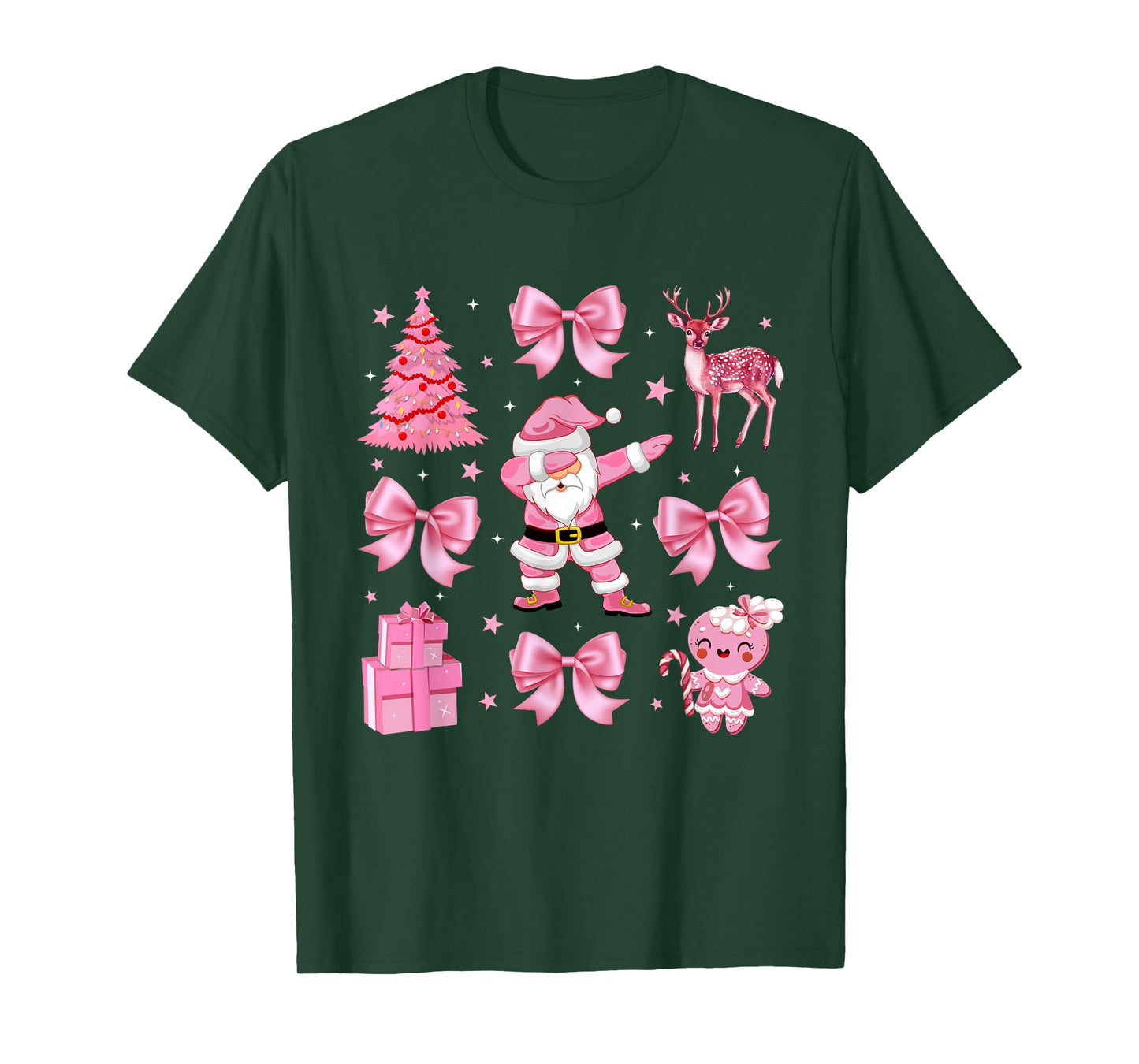 Cute Coquette Bow Pink Christmas Tree Santa Gingerbread Xmas T-Shirt