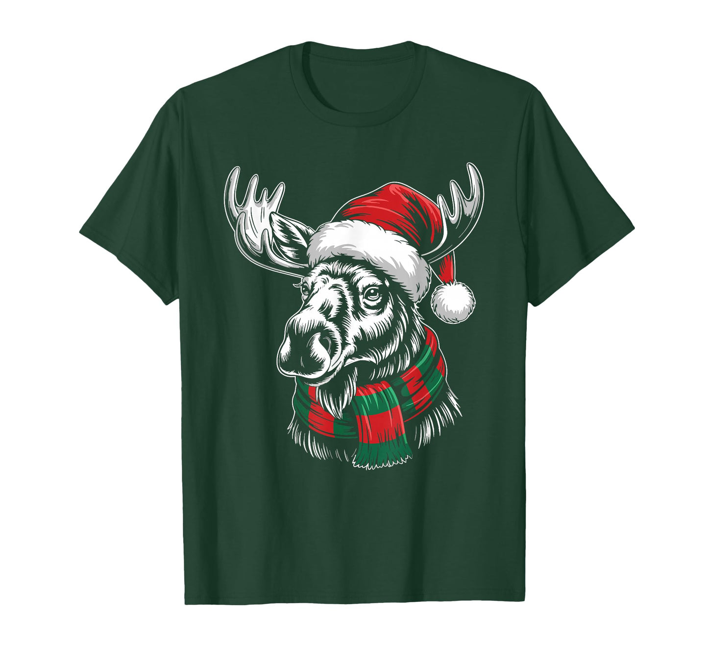 Moose Xmas Santa Hat Scarf Christmas Costume T-Shirt