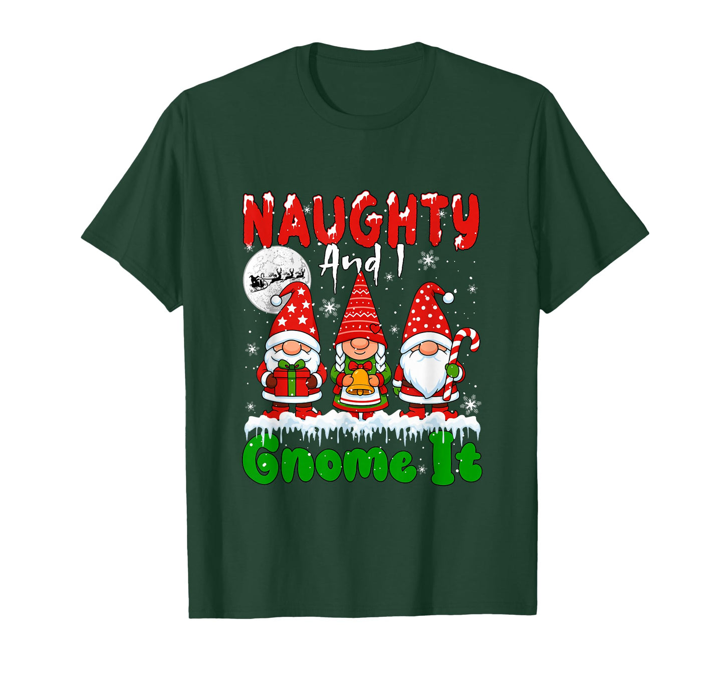 Naughty and I Gnome It Christmas Three Gnomies Matching Kids T-Shirt
