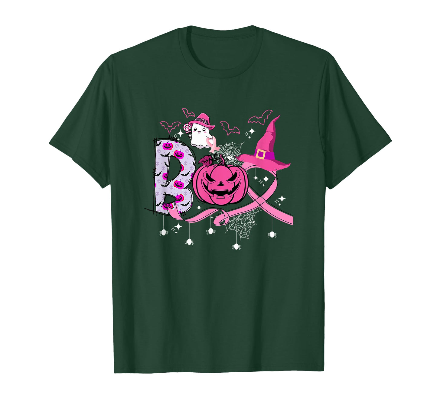 Boo Halloween Pumpkin Pink Ribbon Witch Breast Cancer T-Shirt