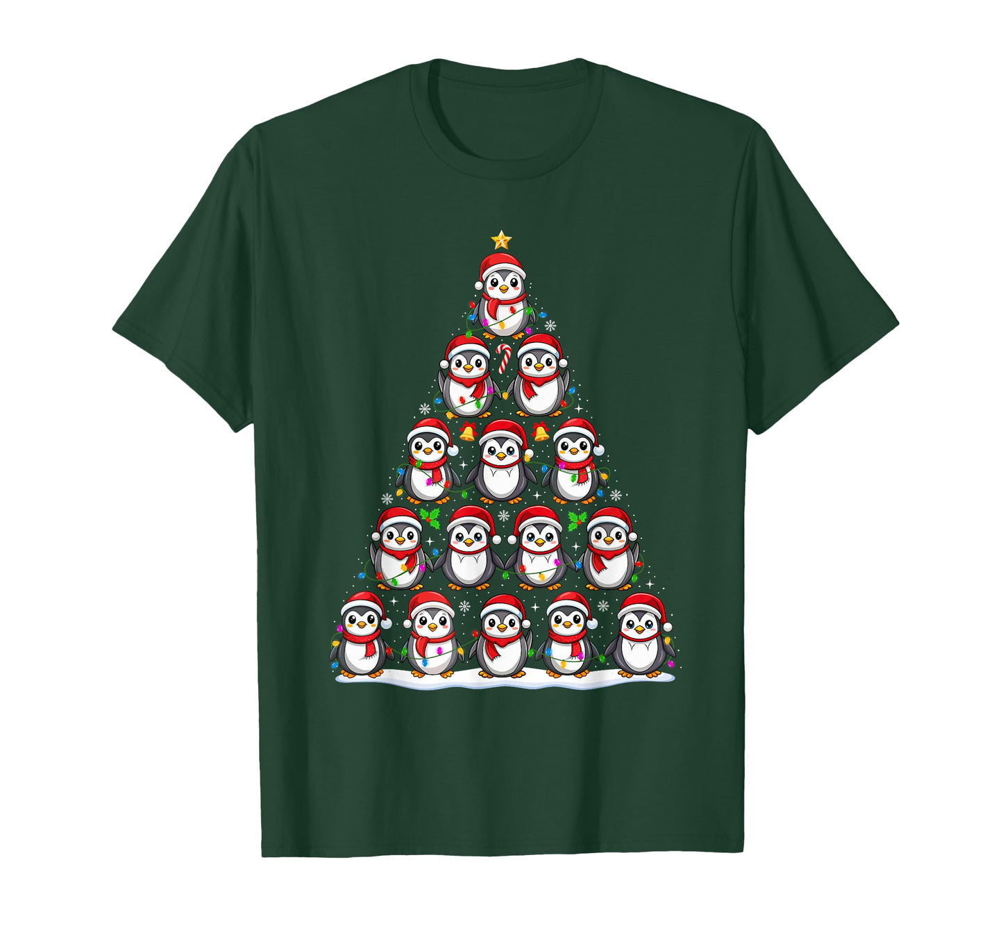 Penguin Christmas Tree Lights Funny Xmas Santa Penguin Lover T-Shirt