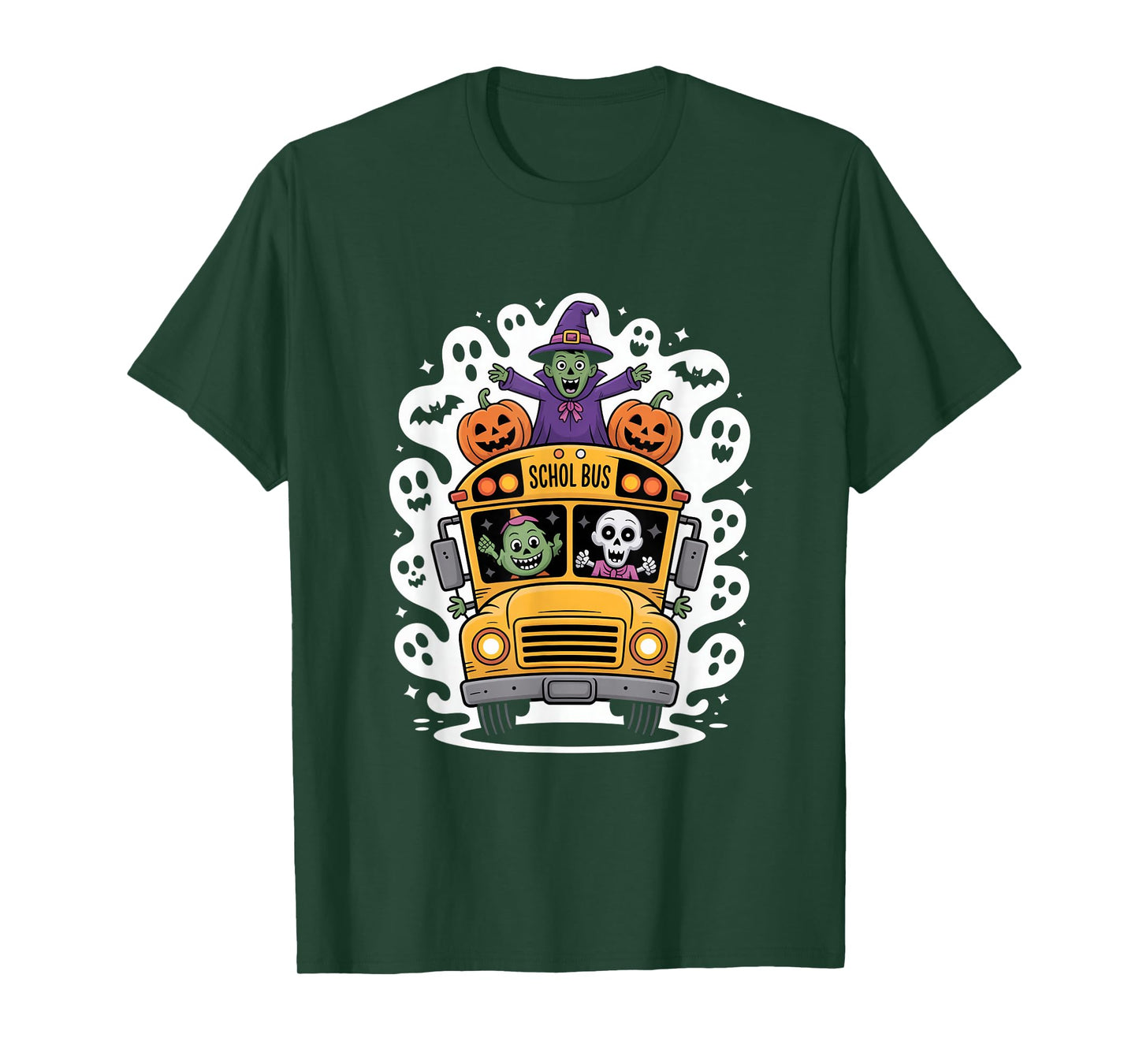 Halloween Schol Bus Monster Ride with Ghosts T-Shirt