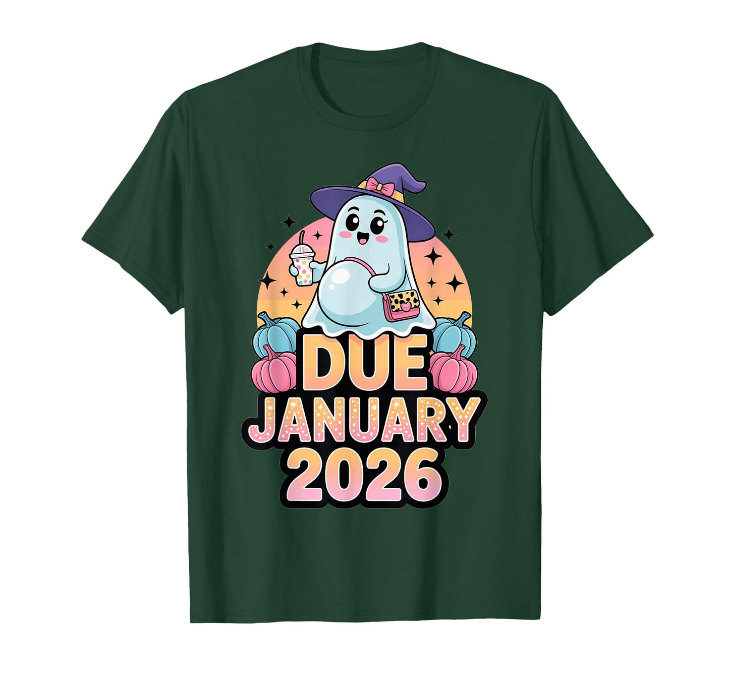 Halloween Pregnant Due January 2026 Mama Ghost Baby Mom T-Shirt