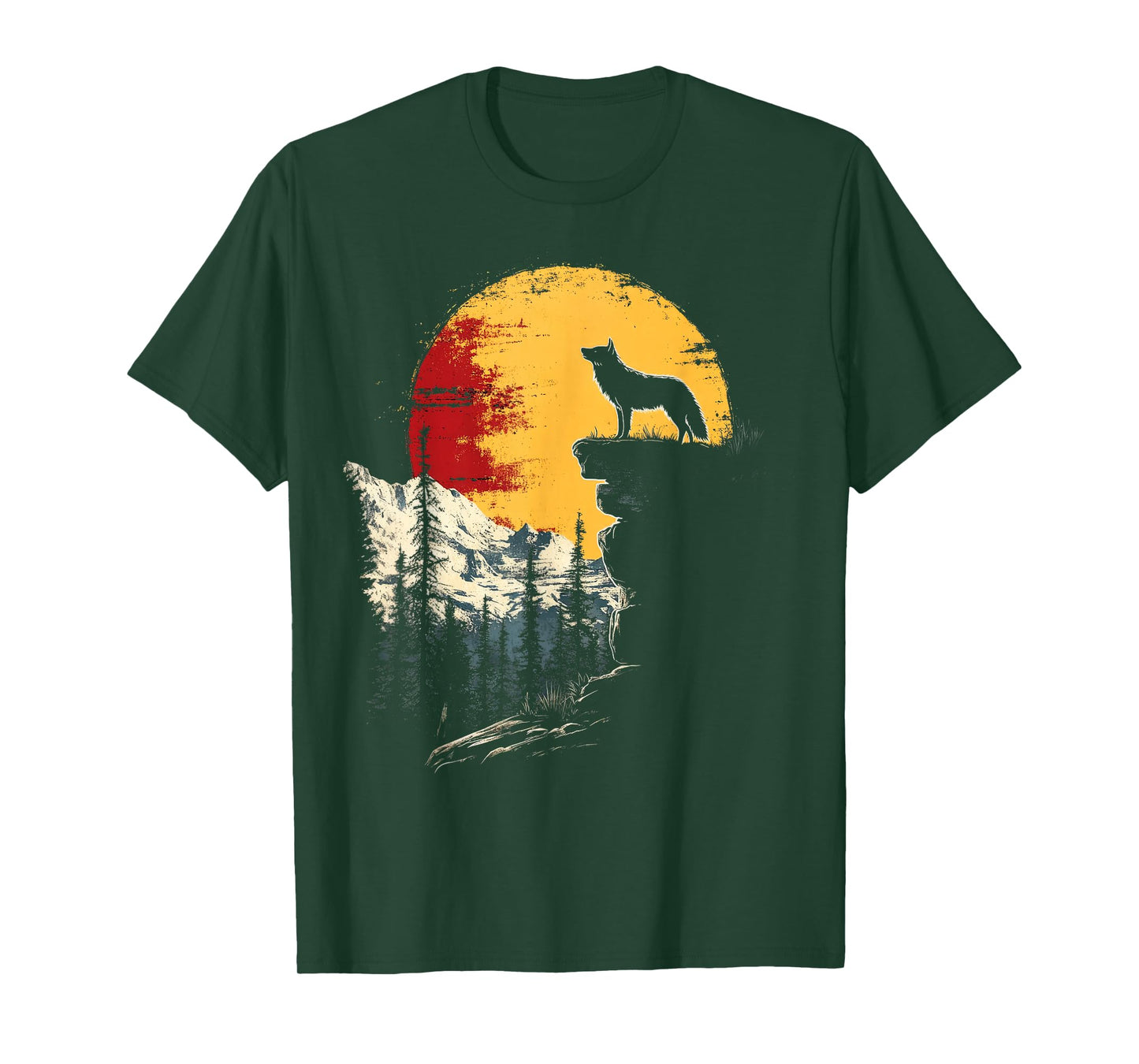 Wolf Graphic Tee Moon Nature Mountains Wildlife Vintage T-Shirt