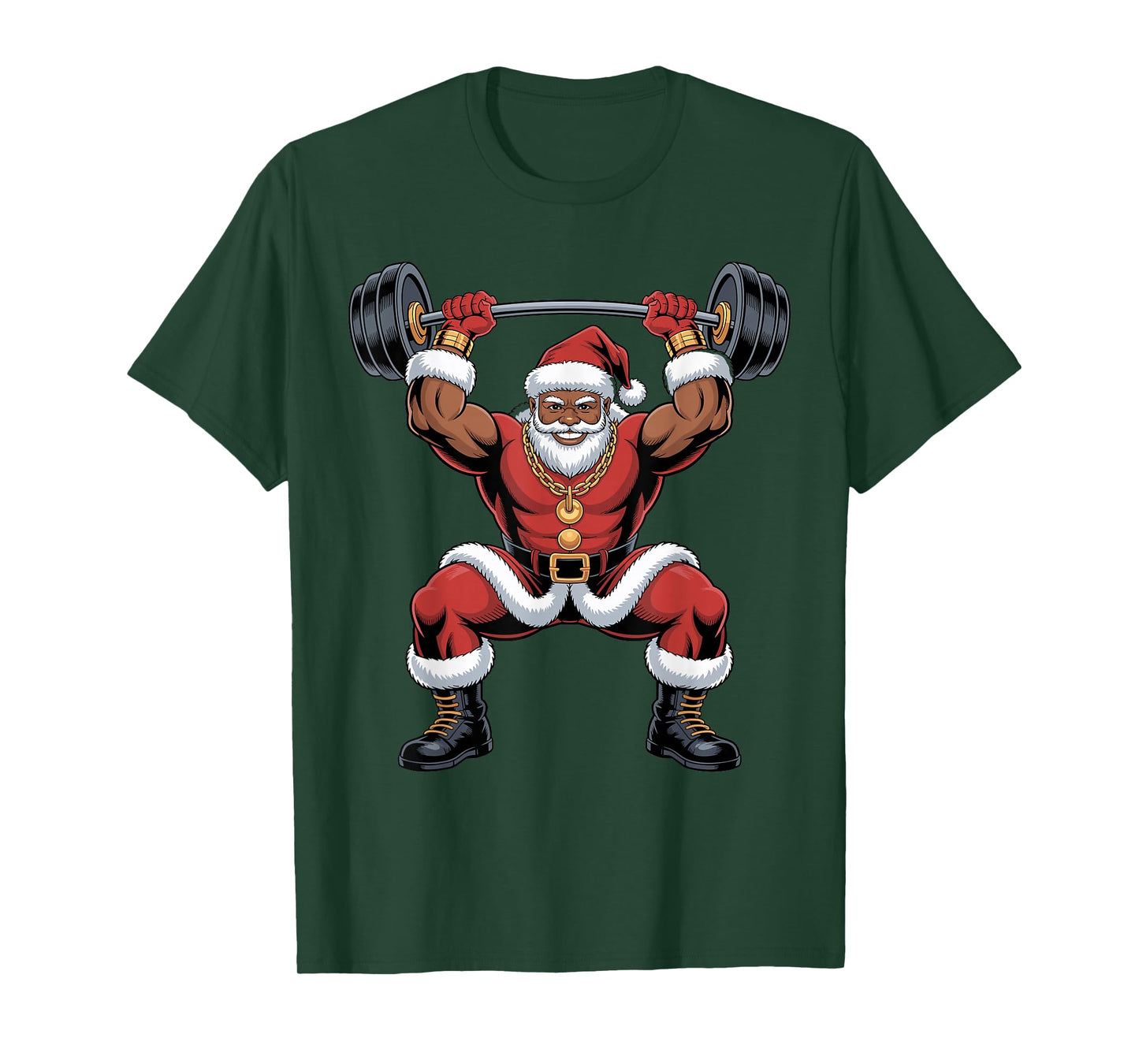 African American Santa Weightlifting Funny Christmas Holiday T-Shirt