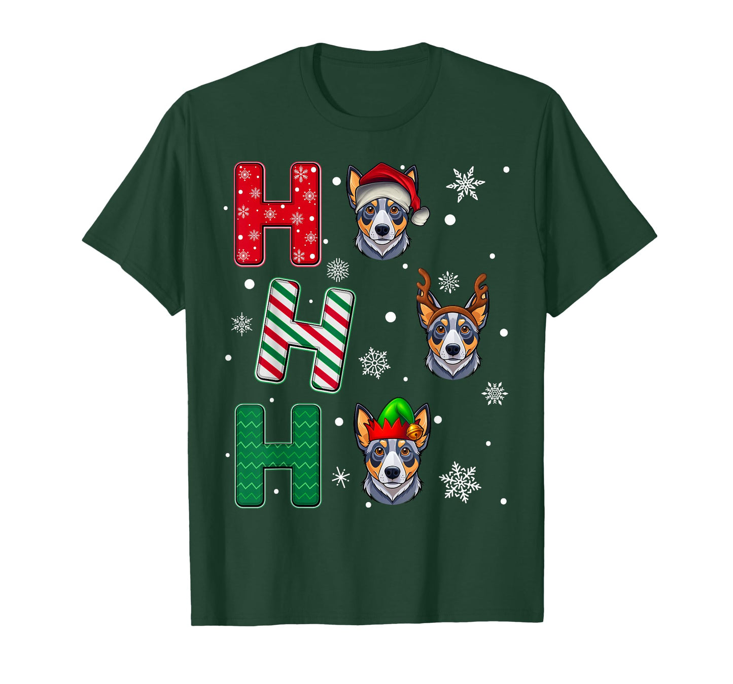 Ho Ho Ho Blue Heeler Dog Matching Christmas Santa Elf Xmas T-Shirt